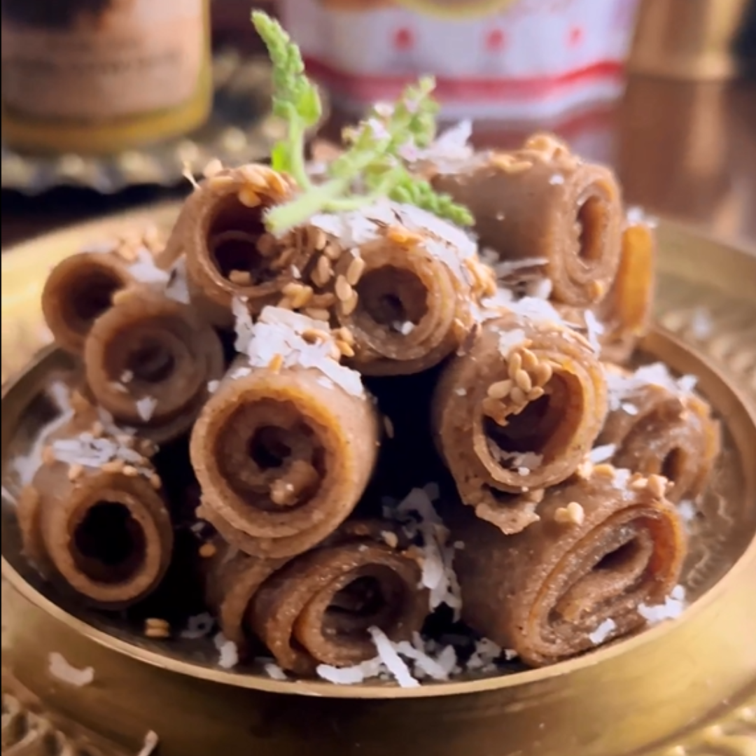 5 min Millet Jaggery Khandvi