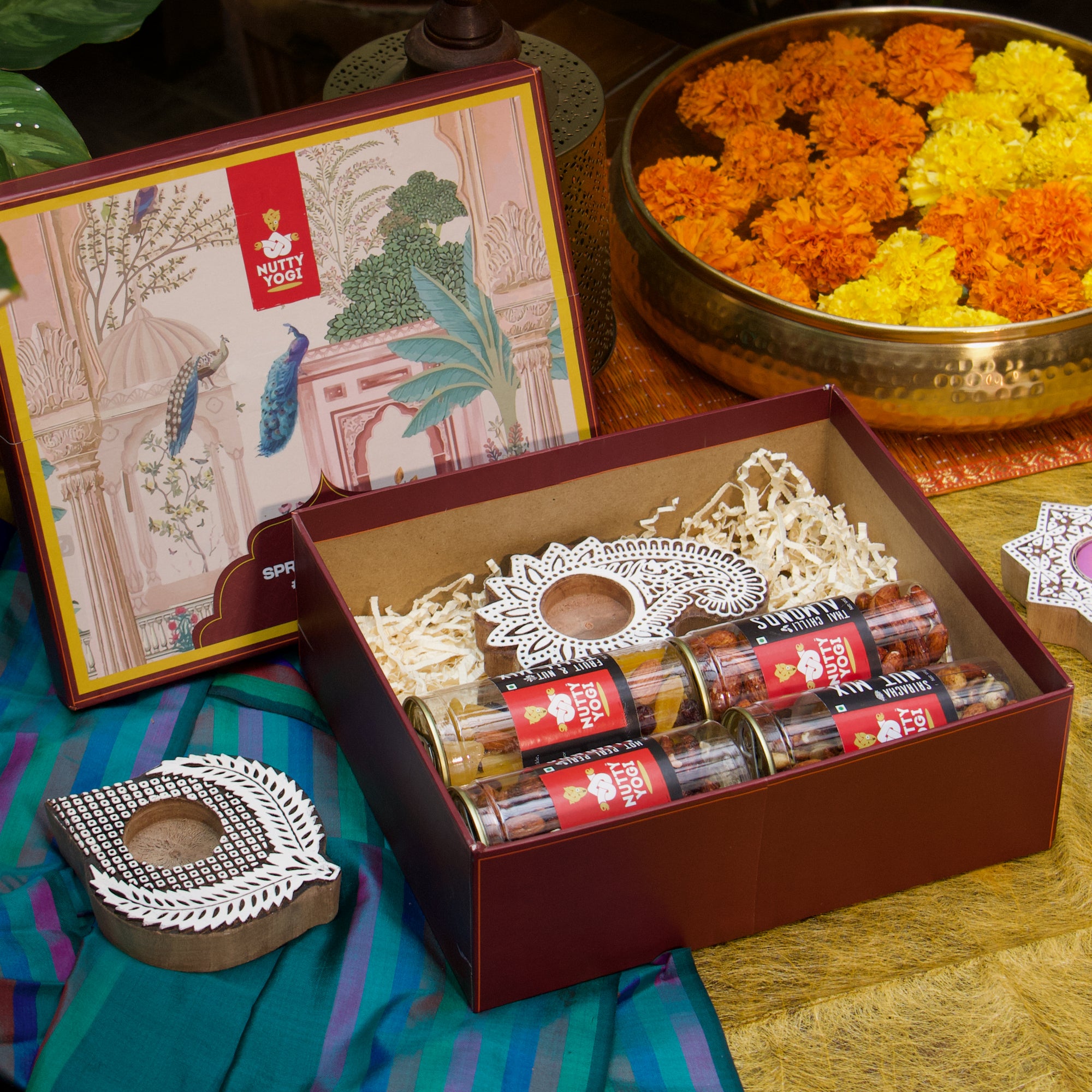 Nutty Yogi Tasty Nuts Gift Box with Wooden Candle Stand