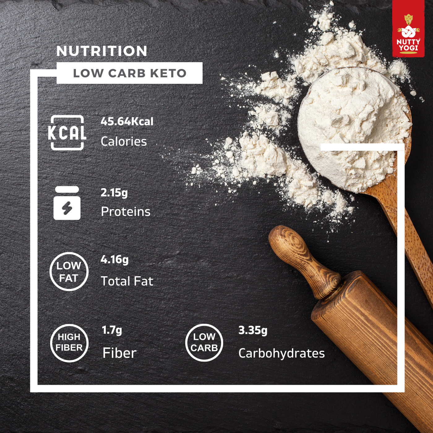 Nutty Yogi Low Carb Keto Flour Pack of Four | Keto Friendly | Gluten Free | Low Gi Baking, Indian Bread | Good for Diet | Freshly made in small batches 400x4 = 1600 Gm
