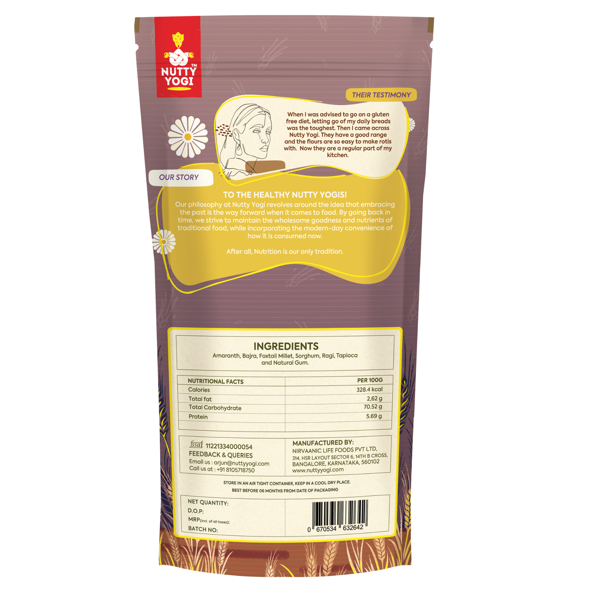 Nutty Yogi Multi Millet Flour l Gluten Free l Grain-Free, l Amaranth, Bajra, Foxtail Millet, Sorghum, Ragi l Diet Food For Weight Loss l Mix in Atta to make it Multigrain atta 400gm