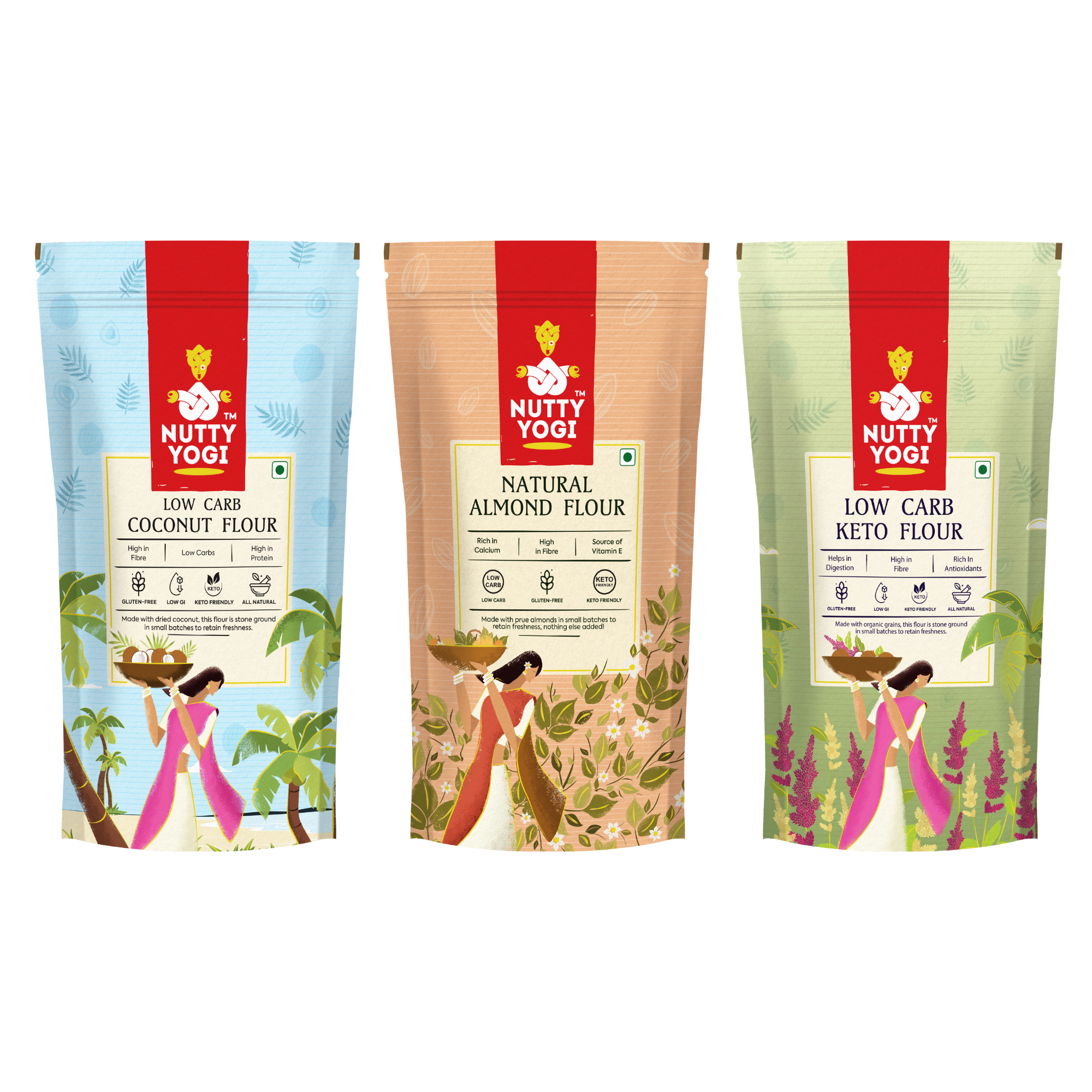 Nutty Yogi Low Carb Flours (Low Carb Keto-500 g, Almond Flour-300 g, Coconut Flour-500 g)
