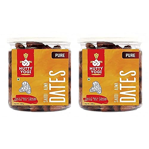 Nutty Yogi Original Ajwa Dates | Rich in Vitamins and Minerals | Original Imported Dates - 200gm (Pack of 2)