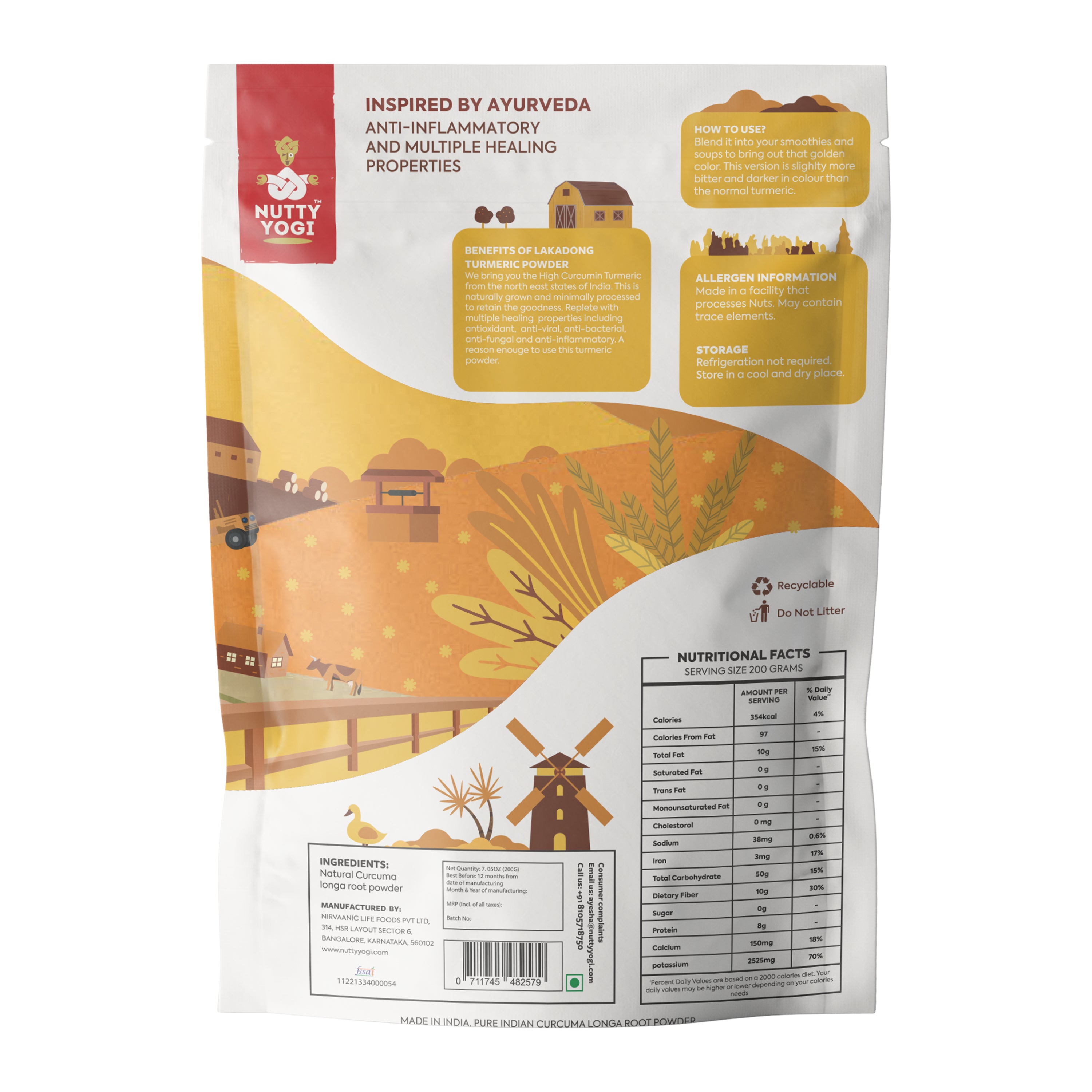 Nutty Yogi Lakadong Turmeric Powder 200g |. Healing Aromatic Flavorful |High Curcumin Gold Lakadong Turmeric Powder