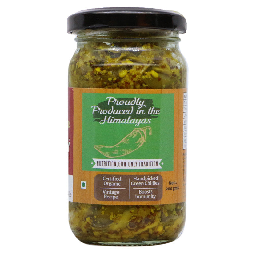 Organic Ginger & Green Chilli Pickle.