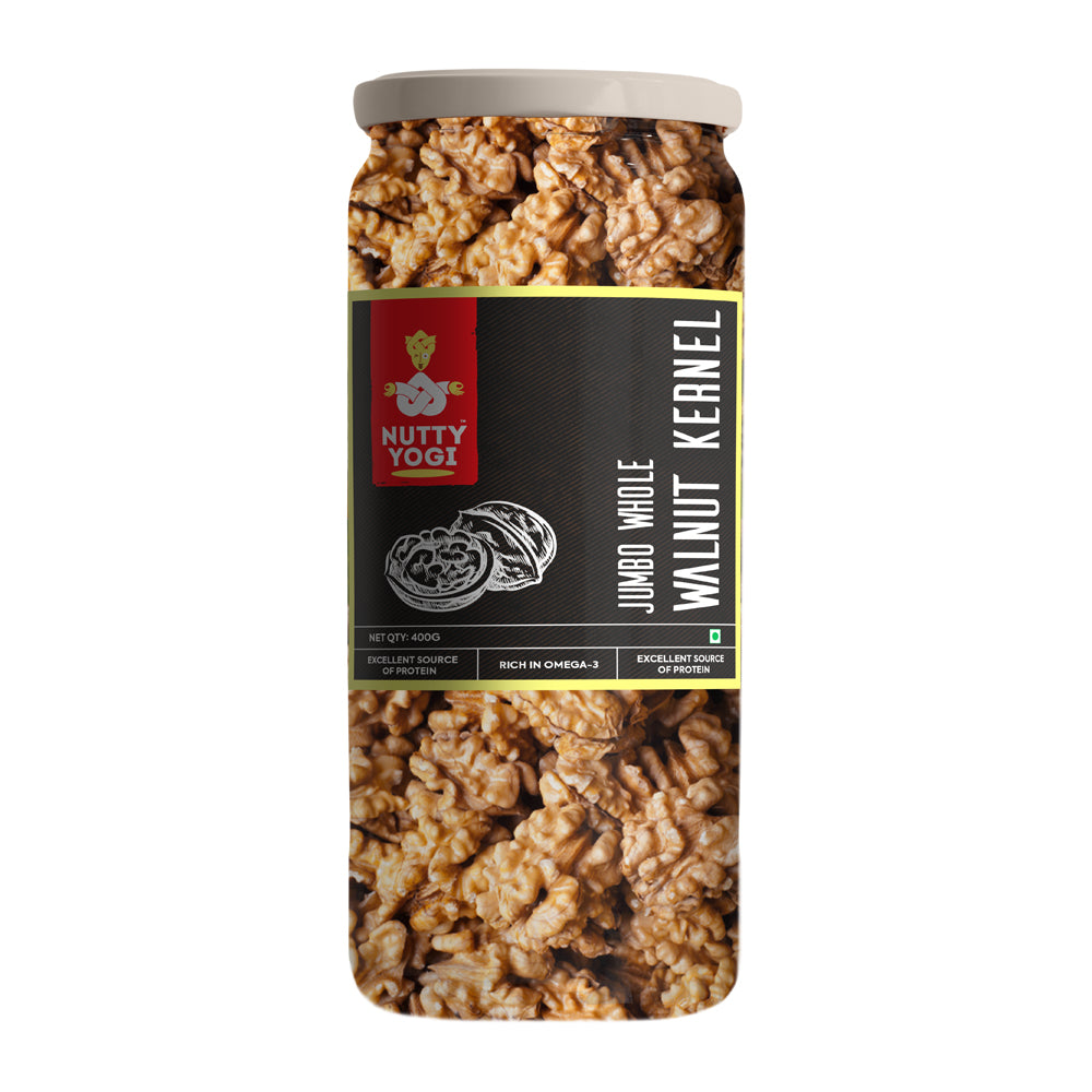 Nutty Yogi Walnuts Jar 400g| Premium Akrot Giri | Rich in Protein & Iron | Low Calorie Nut | 0g Trans Fat & Cholesterol Free
