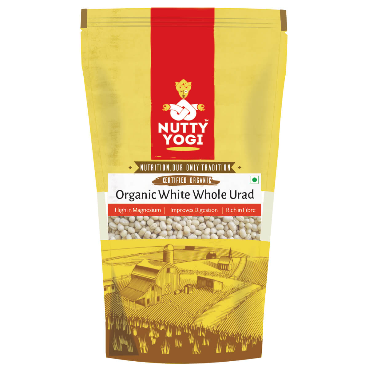 Organic White Whole Urad 500 gm.