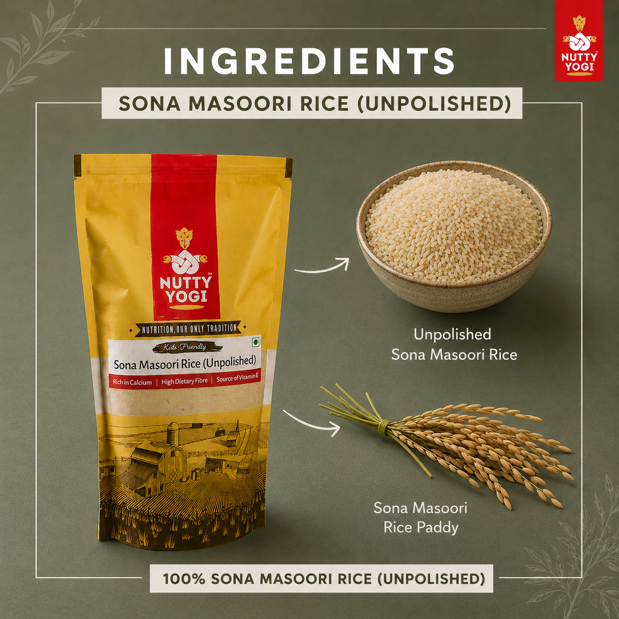 Nutty Yogi Organic Sona Masoori Rice (Unpolished)