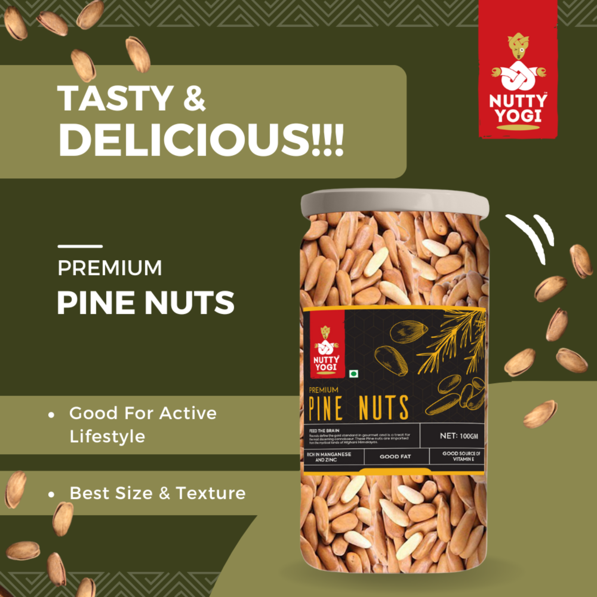 Nutty Yogi Premium Pine Nuts 100 gm (With Shell)