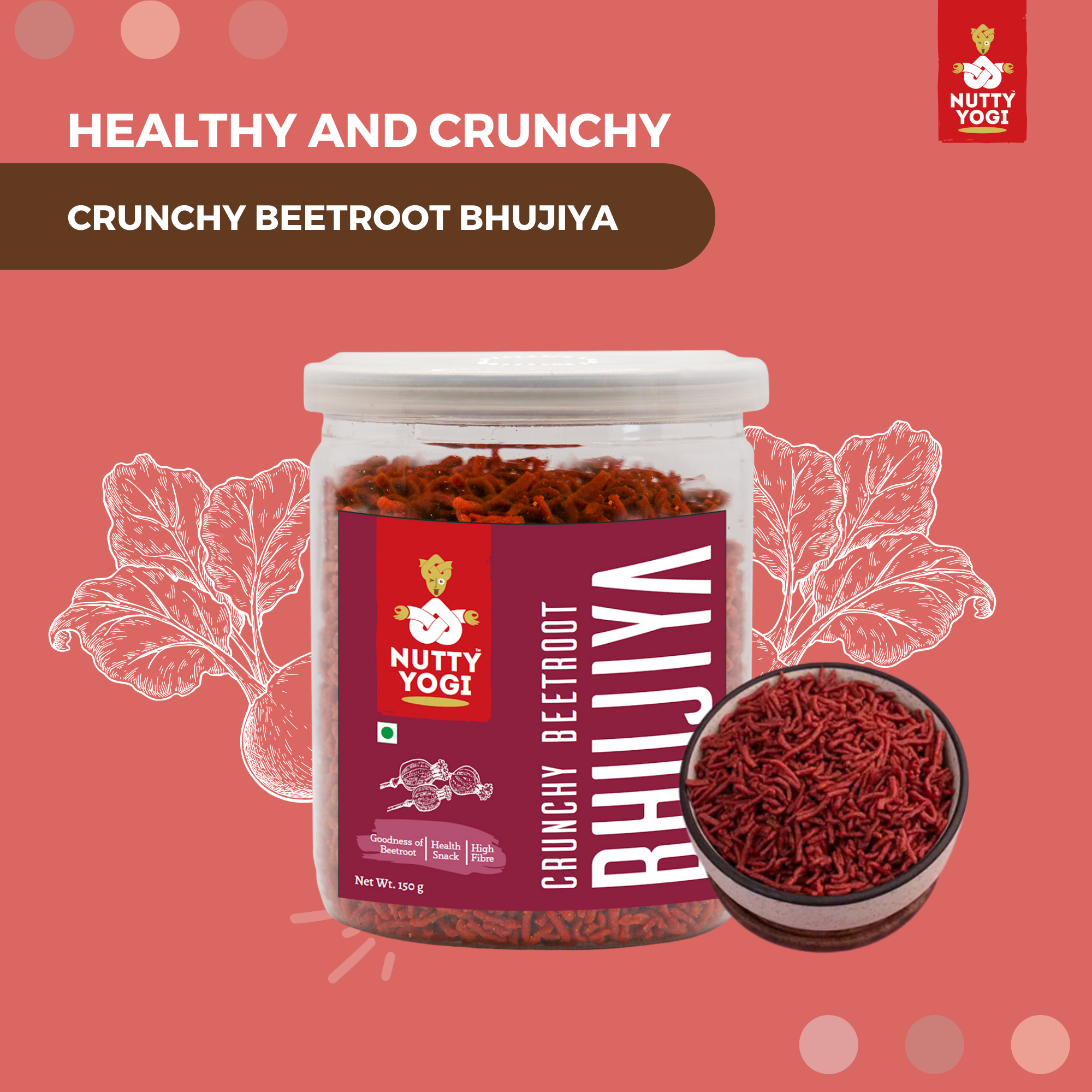 Nutty Yogi Crunchy Beetroot Bhujiya - 150 gm