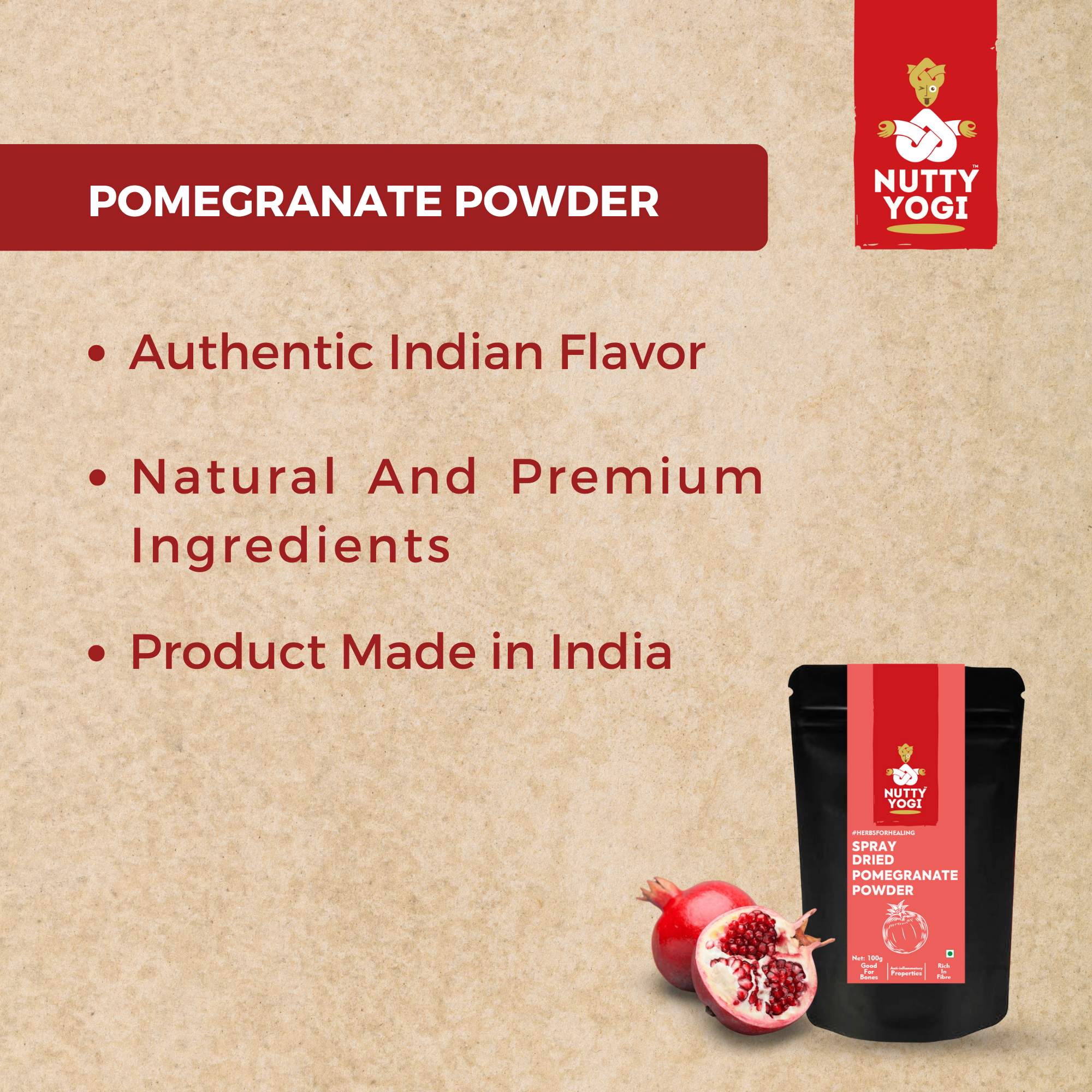 Nutty Yogi Spray Dried Pomegranate Powder - 100 gm