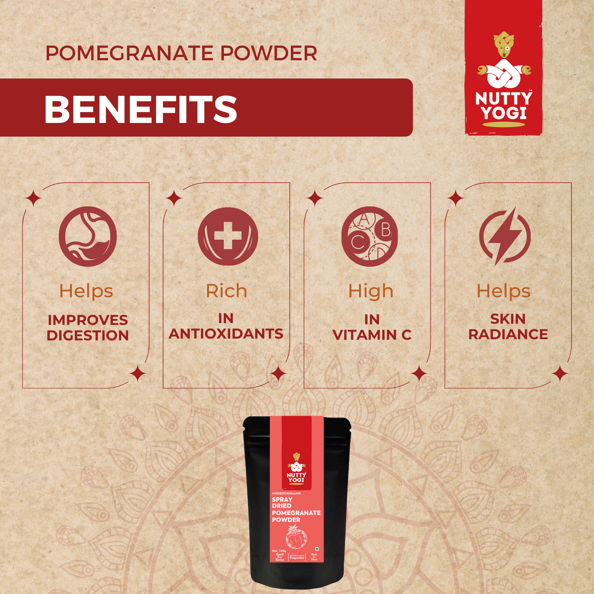 Nutty Yogi Spray Dried Pomegranate Powder - 100 gm