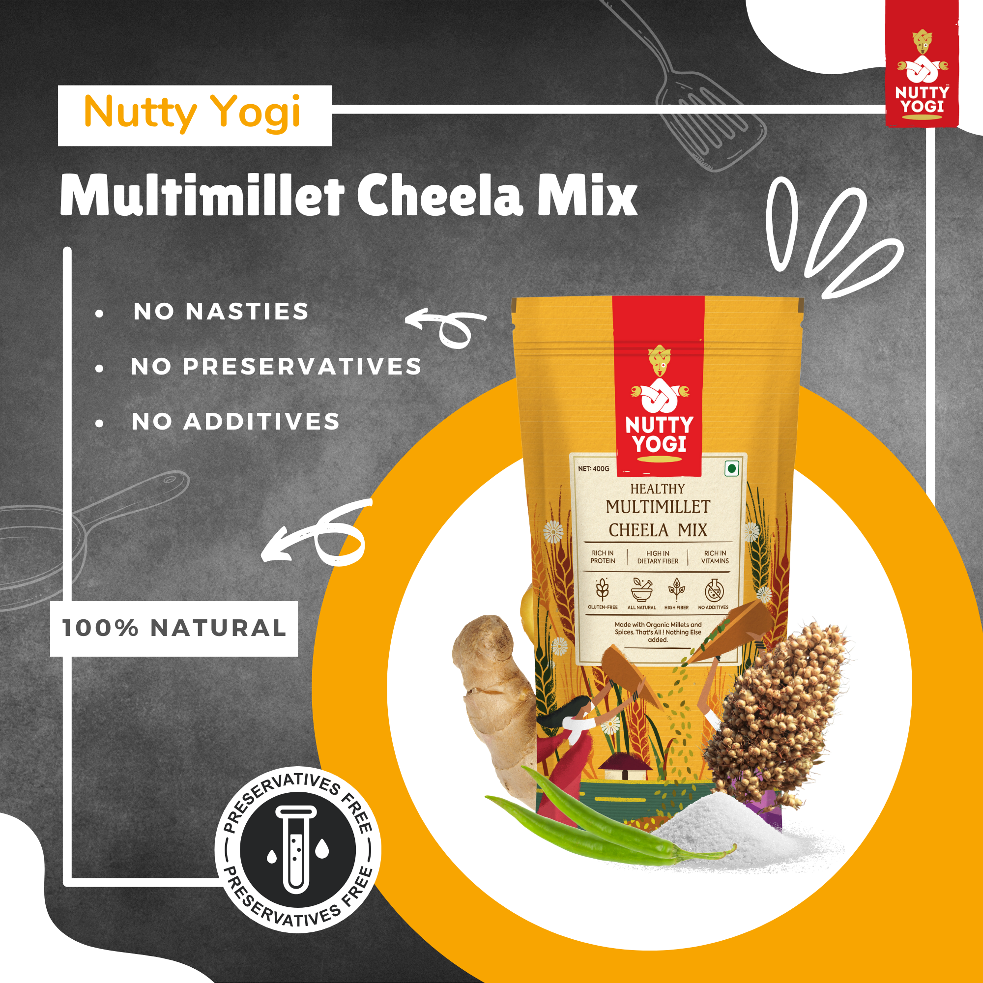 Nutty Yogi Multimillet Cheela Mix - 400g