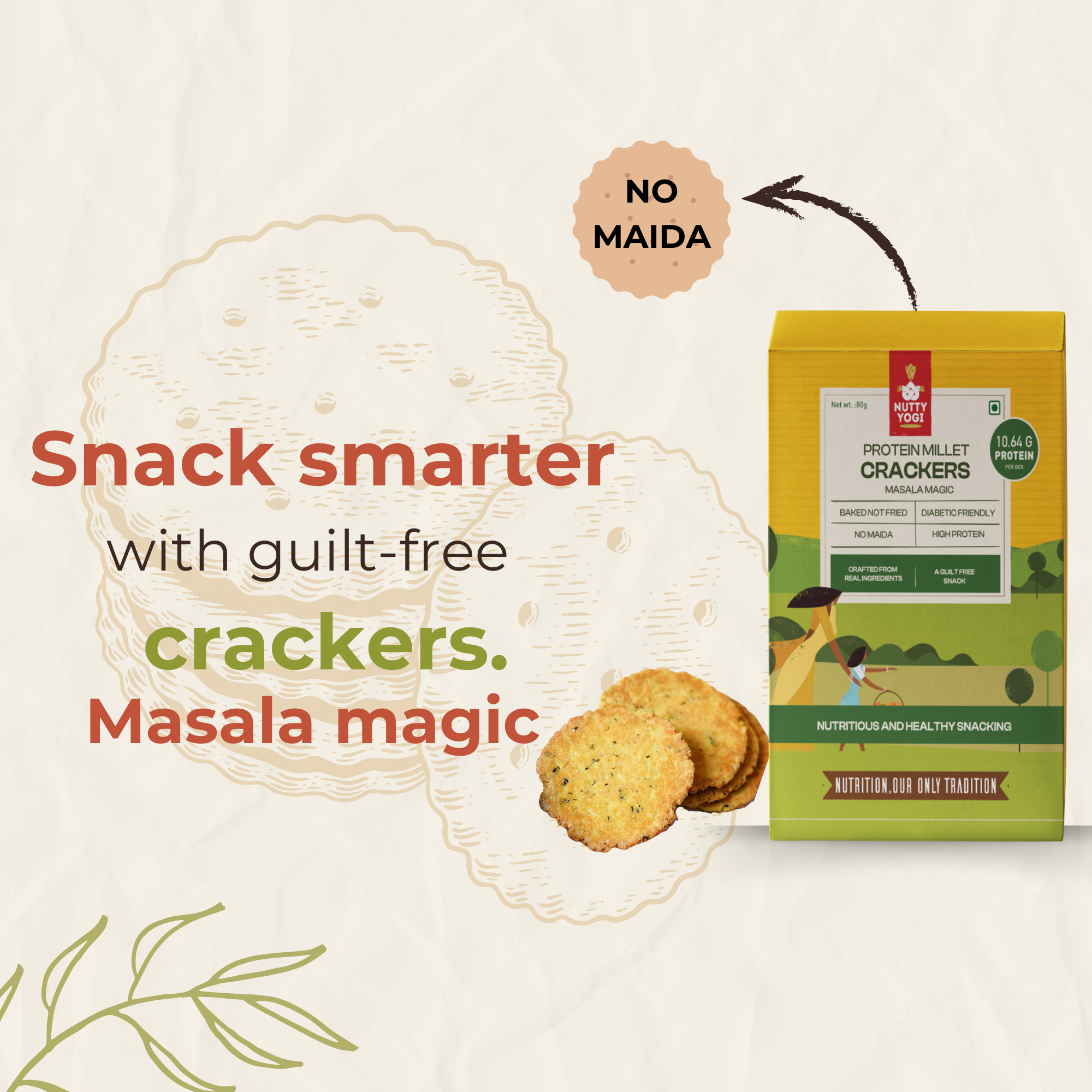 Nutty Yogi Magic Masala Protein Millet Crackers 80g