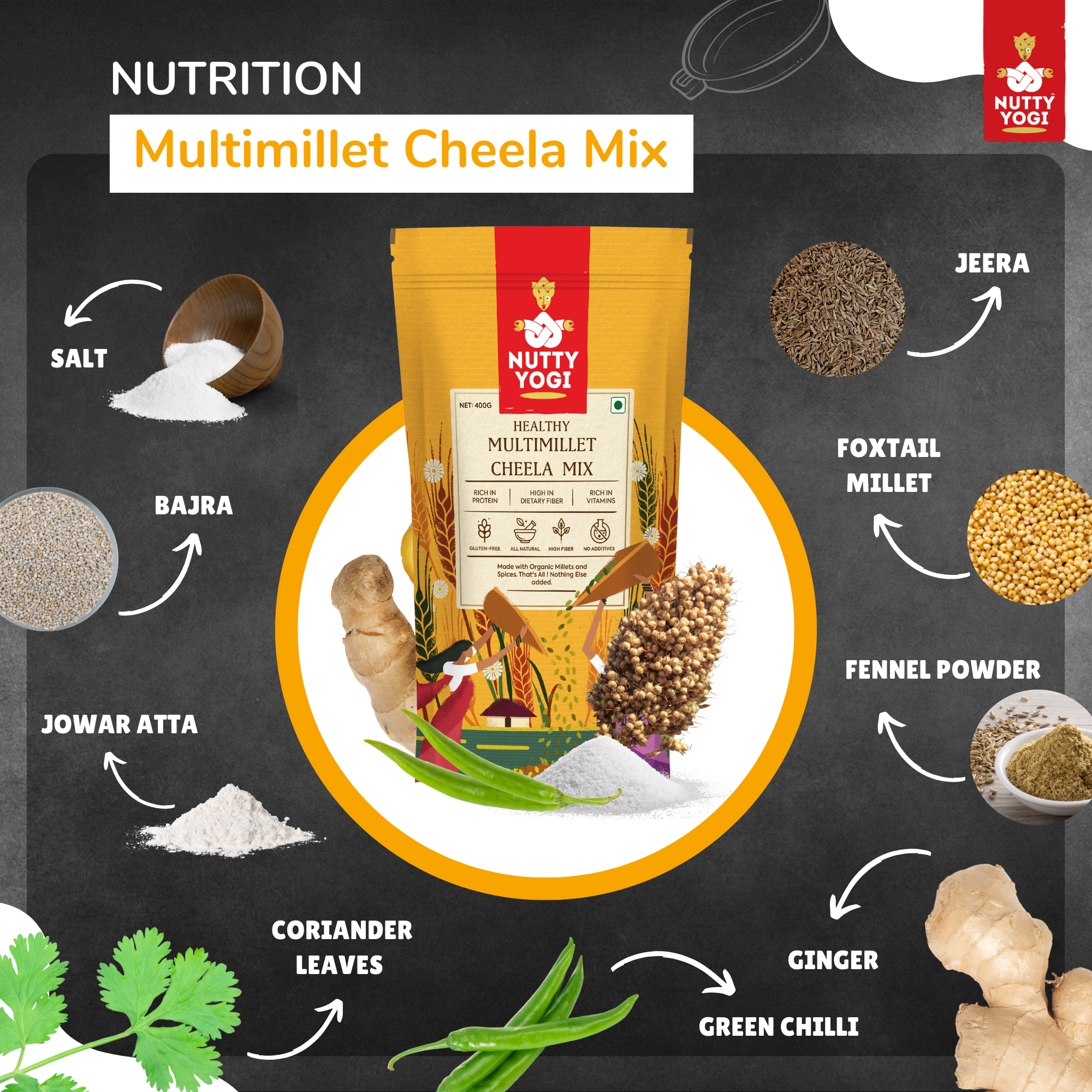 Nutty Yogi Multimillet Cheela Mix - 400g