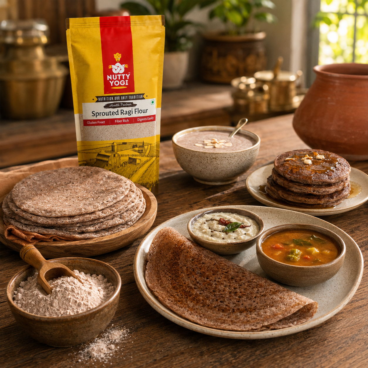 Nutty Yogi Sprouted Ragi Flour / Sprouted Finger Millet Flour