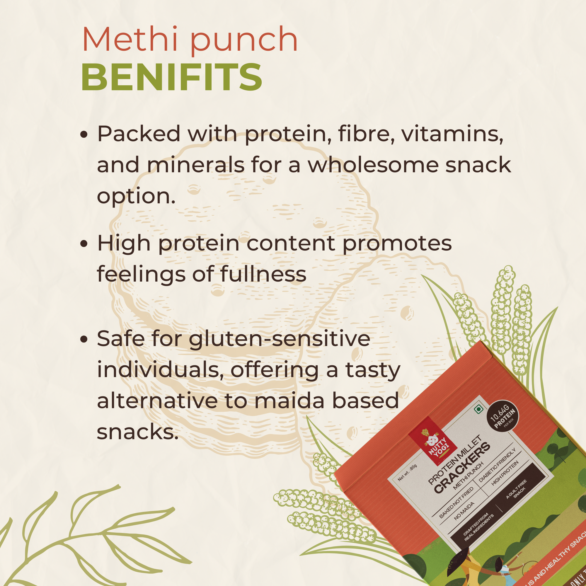 Nutty Yogi Methi Punch Protein Millet Crackers 80g