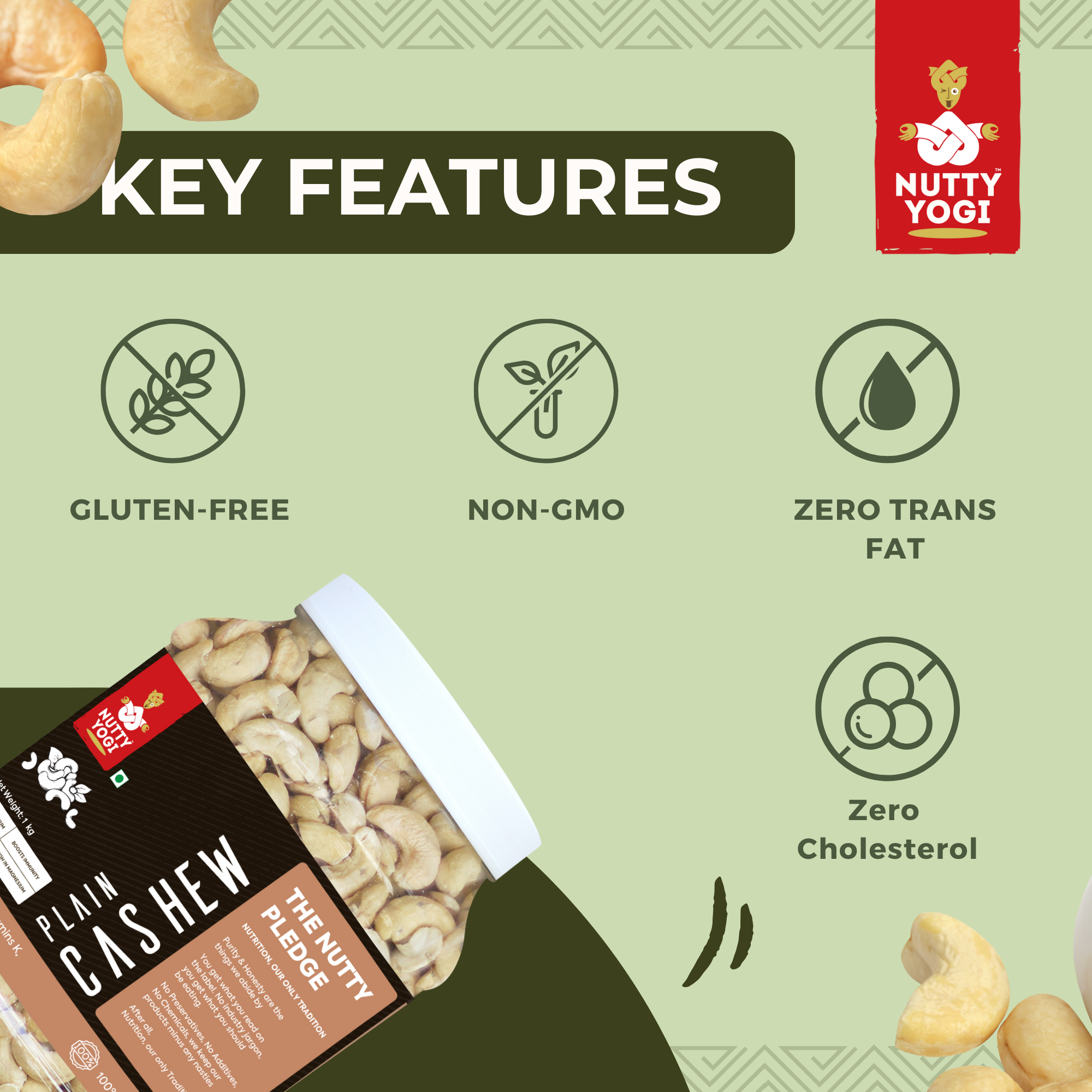 Nutty Yogi Cashew 1kg Jar| Whole Crunchy Cashew | Premium Kaju nuts Dry Fruit | Nutritious & Delicious | Gluten Free & Plant based Protein