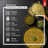 Moong Dal Cheela Mix nutrition infographic on a dark slate background, showing product facts and a plated prepared cheela with bowls of green moong beans, chopped onions, and a spoonful of powder. Nutty Veedi brand logo appears in the top right.