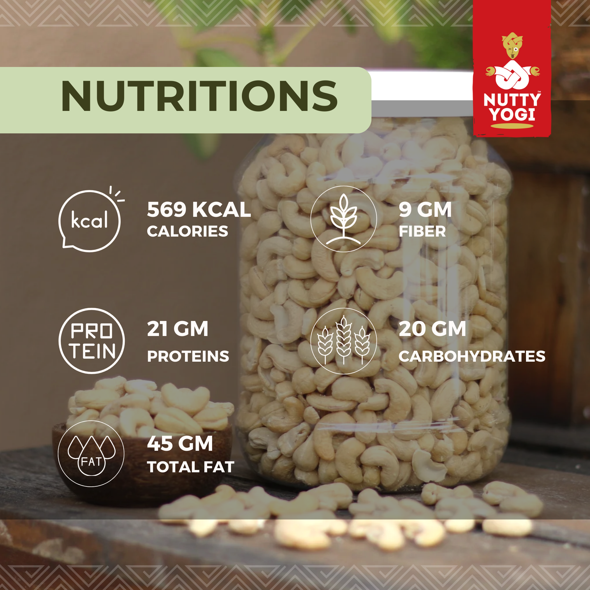 Nutty Yogi Cashew 1kg Jar| Whole Crunchy Cashew | Premium Kaju nuts Dry Fruit | Nutritious & Delicious | Gluten Free & Plant based Protein