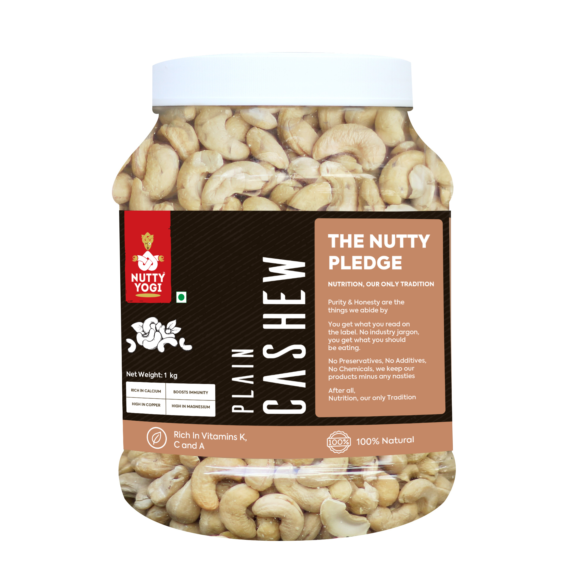 Nutty Yogi Cashew 1kg Jar| Whole Crunchy Cashew | Premium Kaju nuts Dry Fruit | Nutritious & Delicious | Gluten Free & Plant based Protein