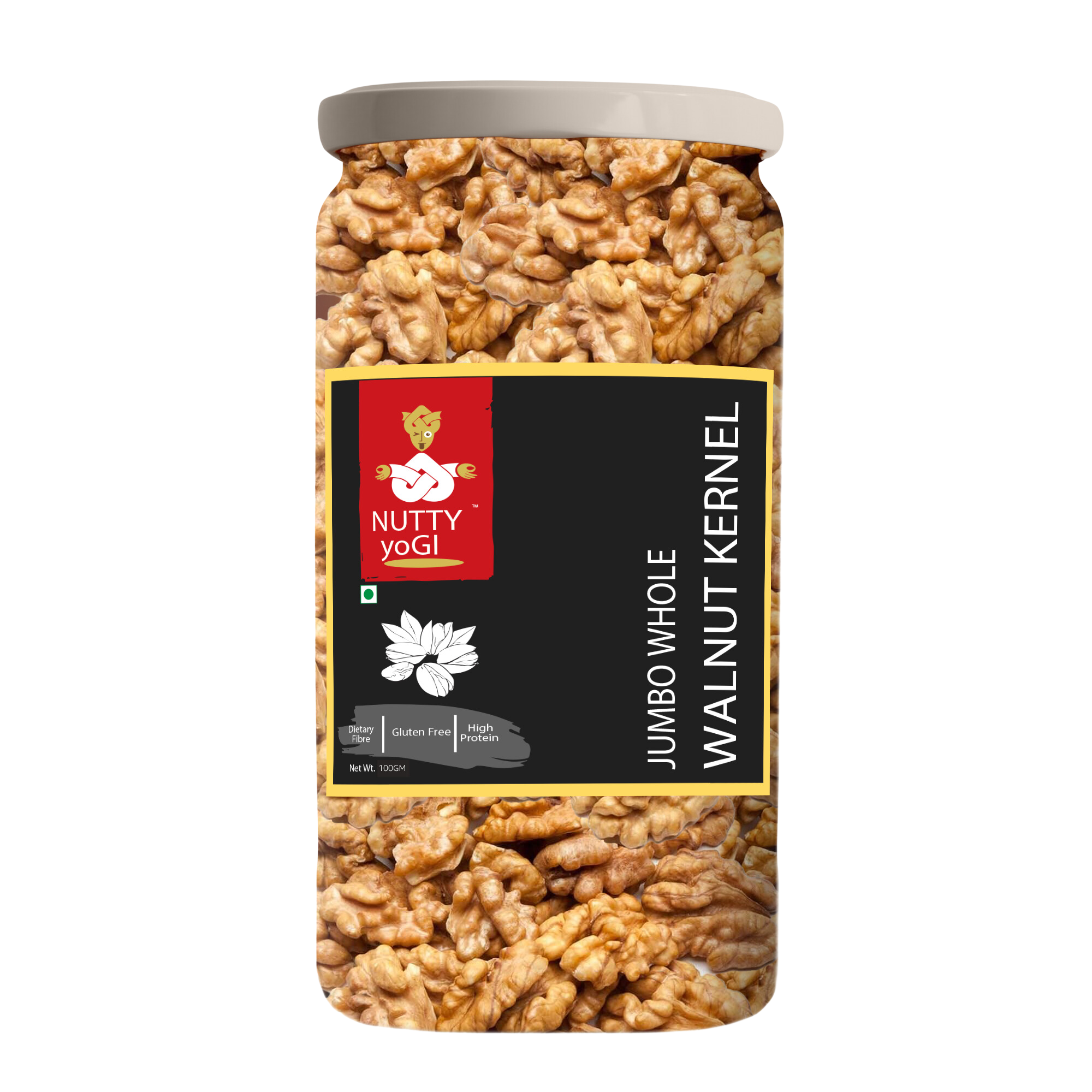 Nutty Yogi Walnuts Jar 100g| Premium Akrot Giri | Rich in Protein & Iron | Low Calorie Nut | 0g Trans Fat & Cholesterol Free