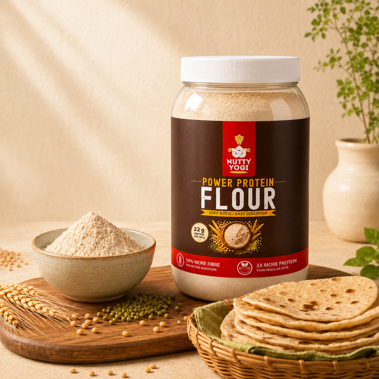 Nutty Yogi Power Protein Flour I Digestible Protein I Soft Roti I 22g Protein per meal