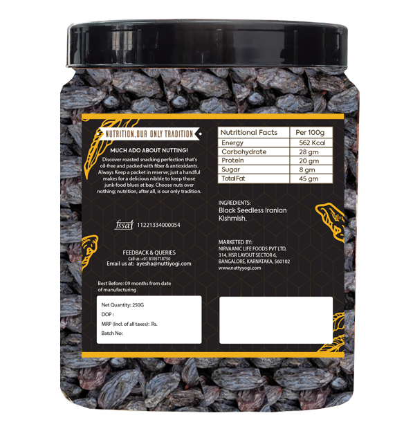 Nutty Yogi Black Persian Raisins | Seedless Kishmish | Naturally Contains Anti Oxidants - 250gm (Pack of 1)