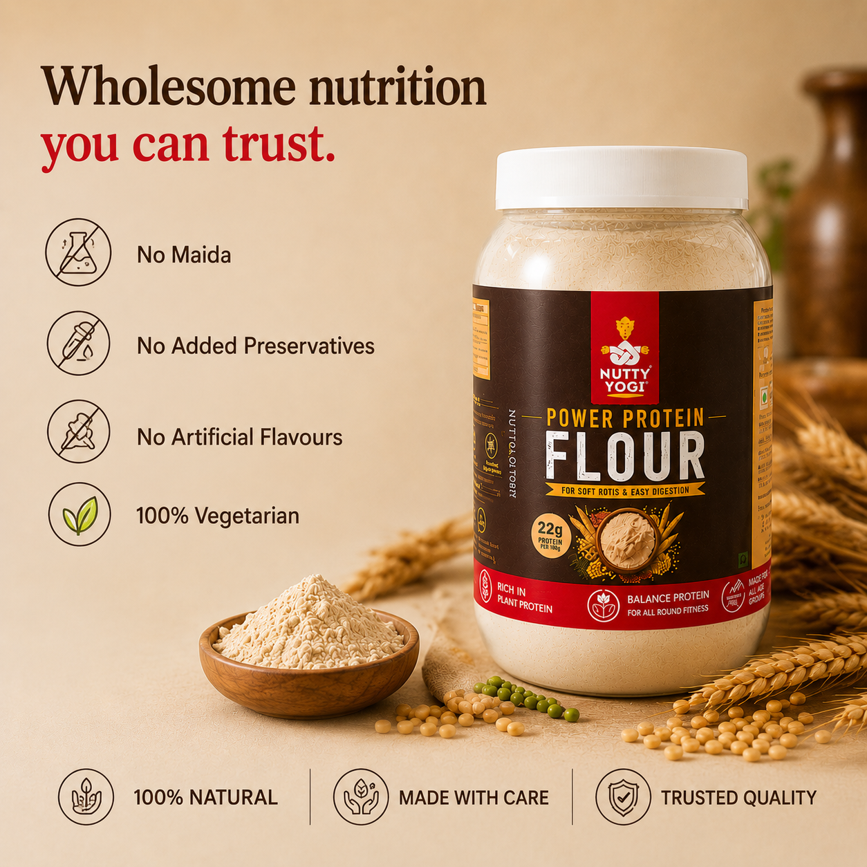 Nutty Yogi Power Protein Flour I Digestible Protein I Soft Roti I 22g Protein per meal