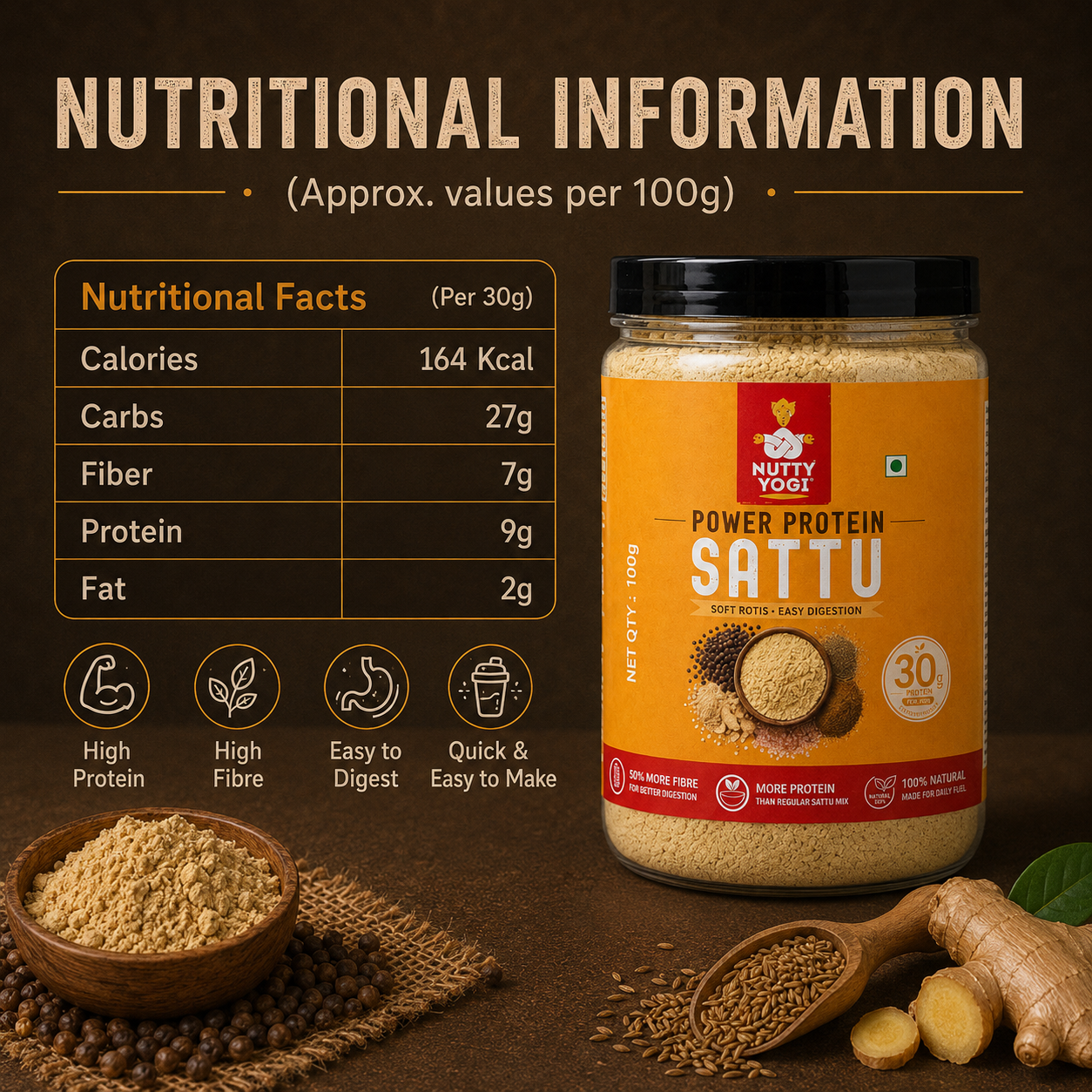 Nutty Yogi Power Protein Sattu Mix  | 30g Protein per 100g