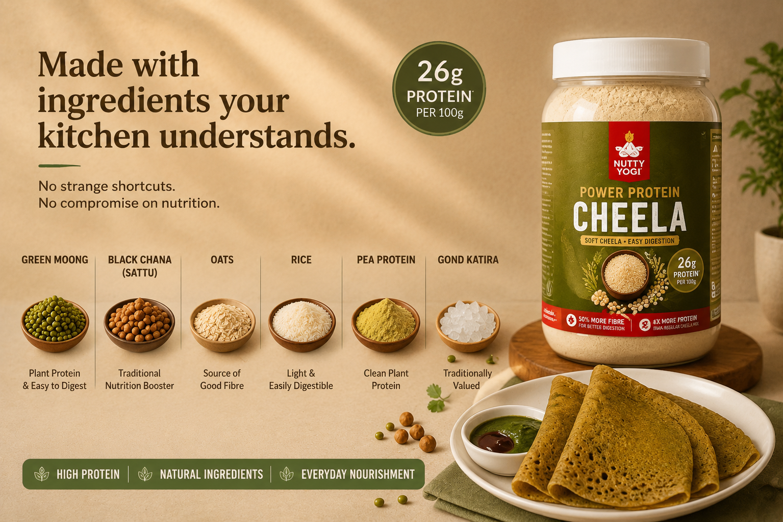 Nutty Yogi Power Protein Cheela | 26g Protein per 100g