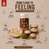 Nutty Yogurt product advertisement with text 'From Flour to Feeling' on a beige background.