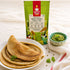 Nutty Yogi Protein Rich Green Moong Cheela Mix pouch served with freshly made green moong cheelas and green chutney.