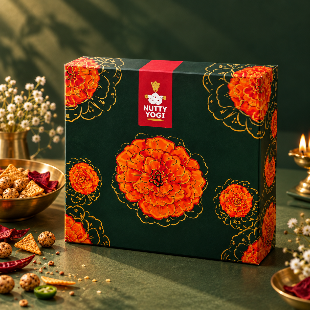 Nutty Yogi Tasty Nuts Gift Box with Wooden Candle Stand 4x100g