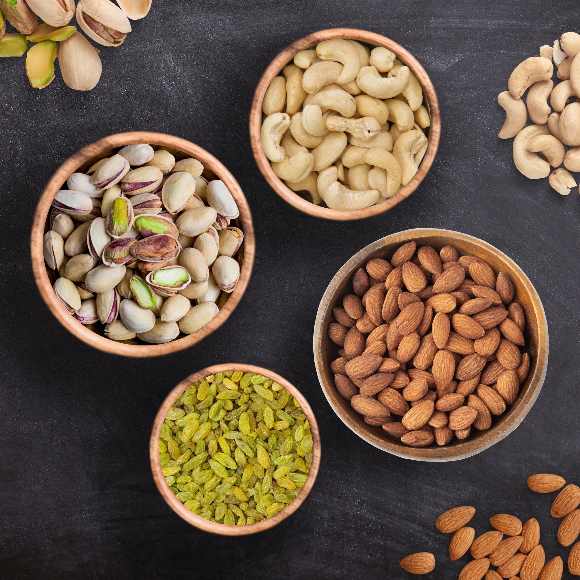 Nutty Yogi Festive Nuts Combo (Cashew, Almonds, Pistachios, Green Raisins) 100g each