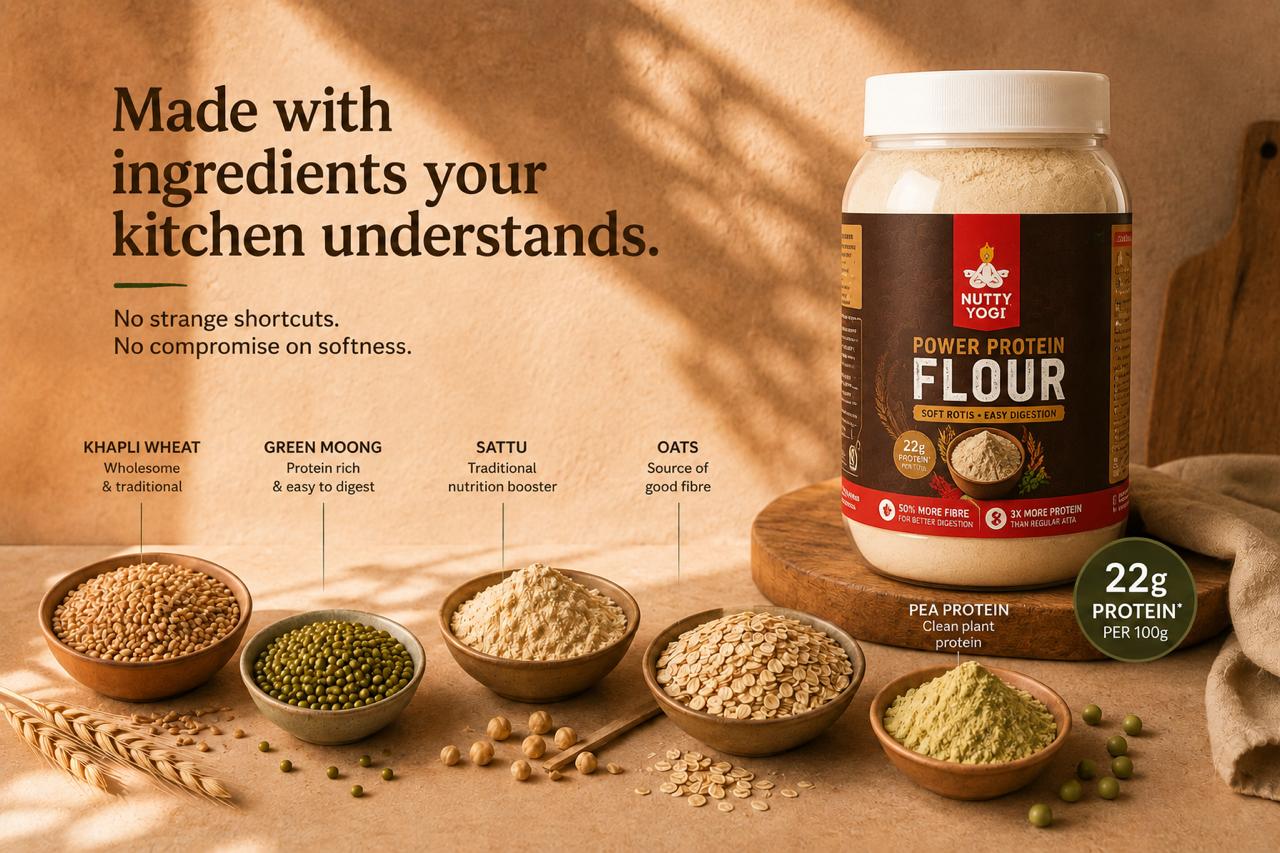 Nutty Yogi Power Protein Flour I Digestible Protein I Soft Roti I 22g Protein per meal
