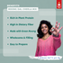 Promotional graphic for Nutty Yogi Moong Dal Cheela Mix, featuring a woman in a pink sweater making an 'OK' gesture alongside text highlighting the product's benefits.