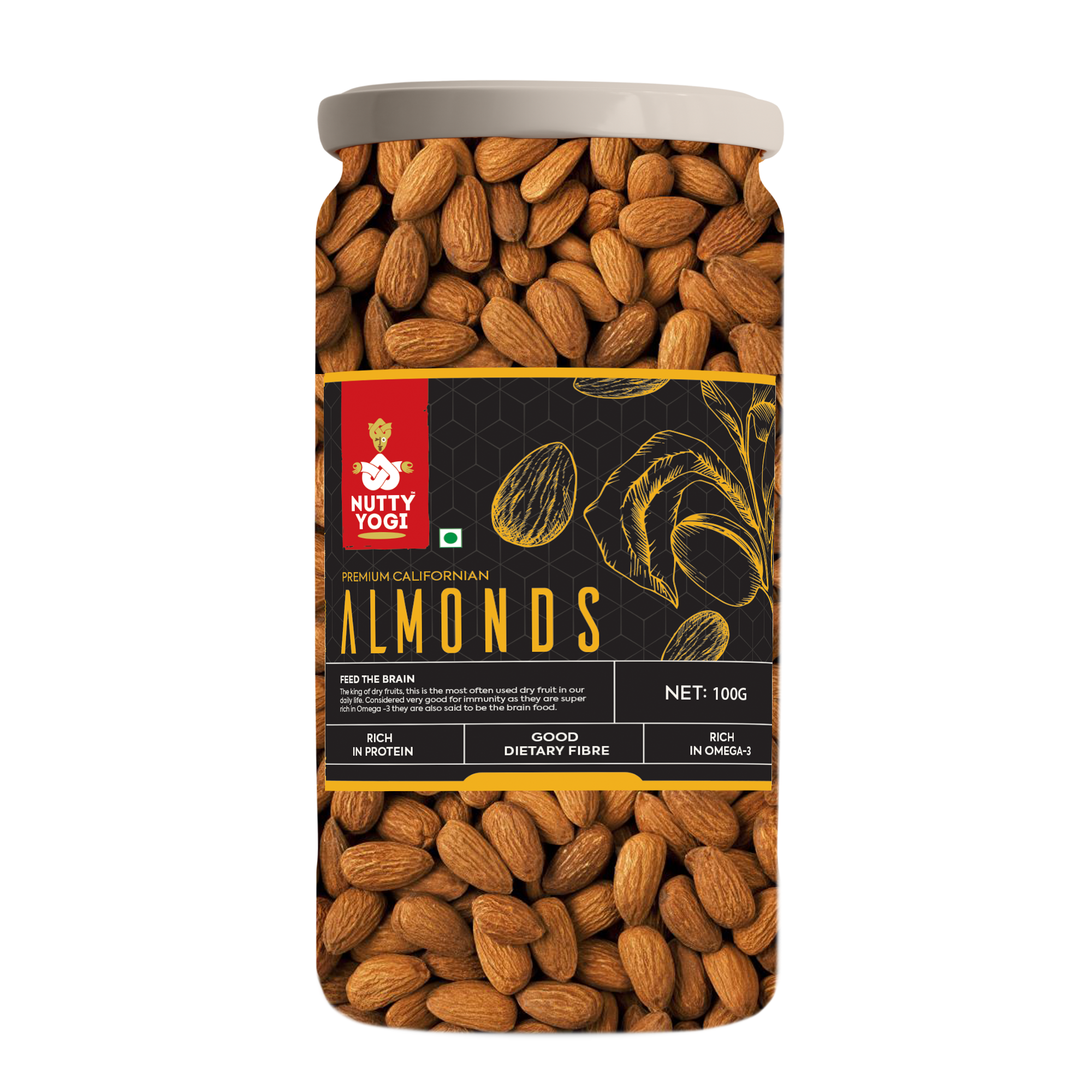 Nutty Yogi Healthy California Almonds, Whole, Food For The Brain; 100 Gm