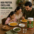 Family enjoying a meal together with a jar of Power Protein Cheela on a table.