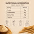 Nutritional information table with wheat and a bowl of flour on a beige background