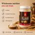 Jar of Nutty Yogi Power Protein Flour with health benefits listed on a rustic background