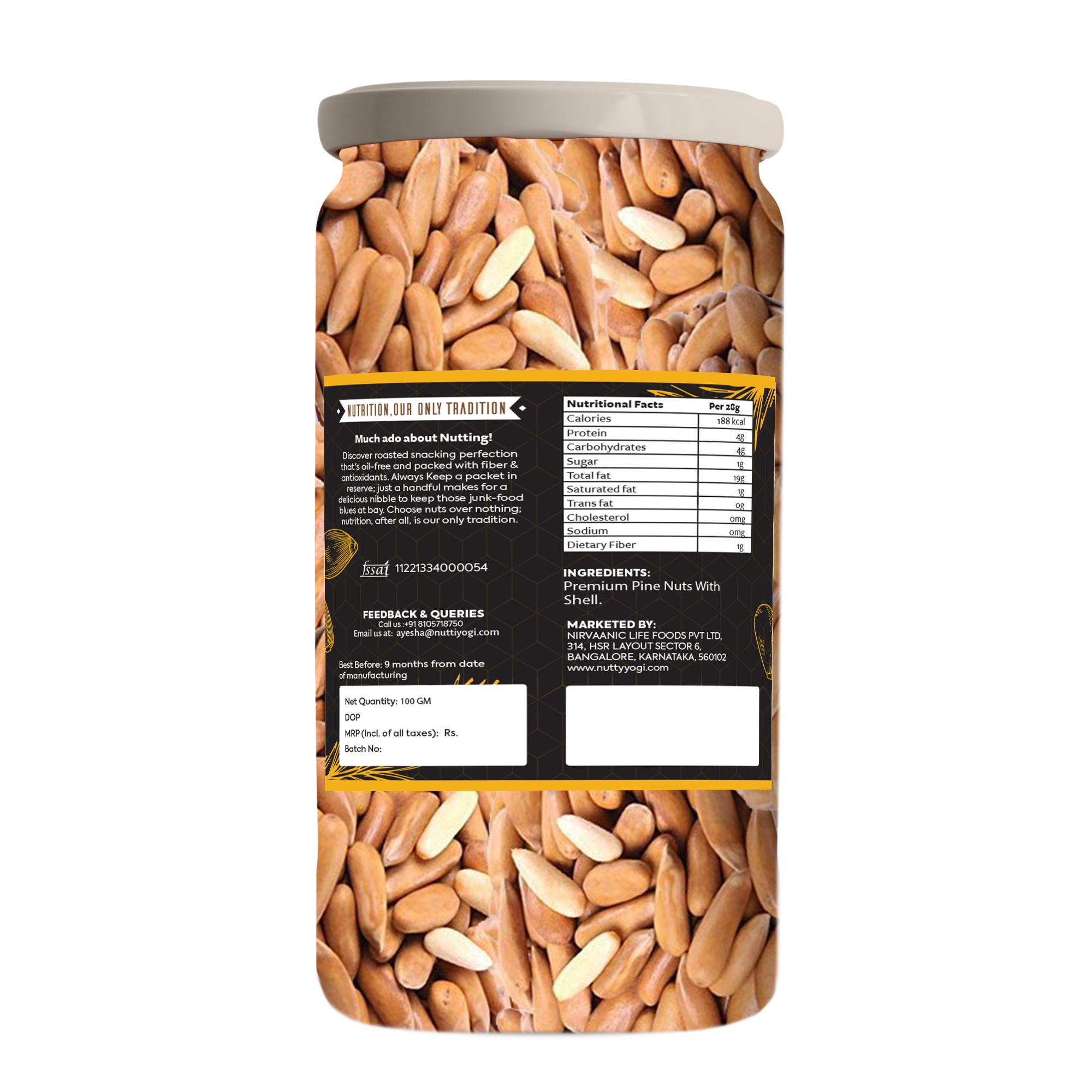 Nutty Yogi Premium Pine Nuts 100 gm (With Shell)