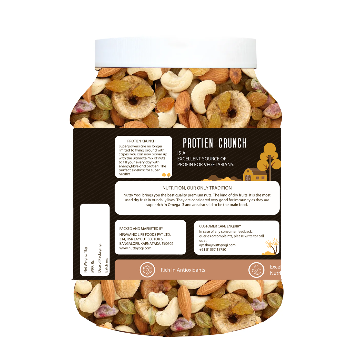 Nutty Yogi Protein Crunch, Premium Dry Fruit Mix, Healthy Trail Mix with Dry Fruits | Mix Dry Fruit | Almonds I Cashews I Pistachio I Chickpeas | Reusable Jar (1Kg)