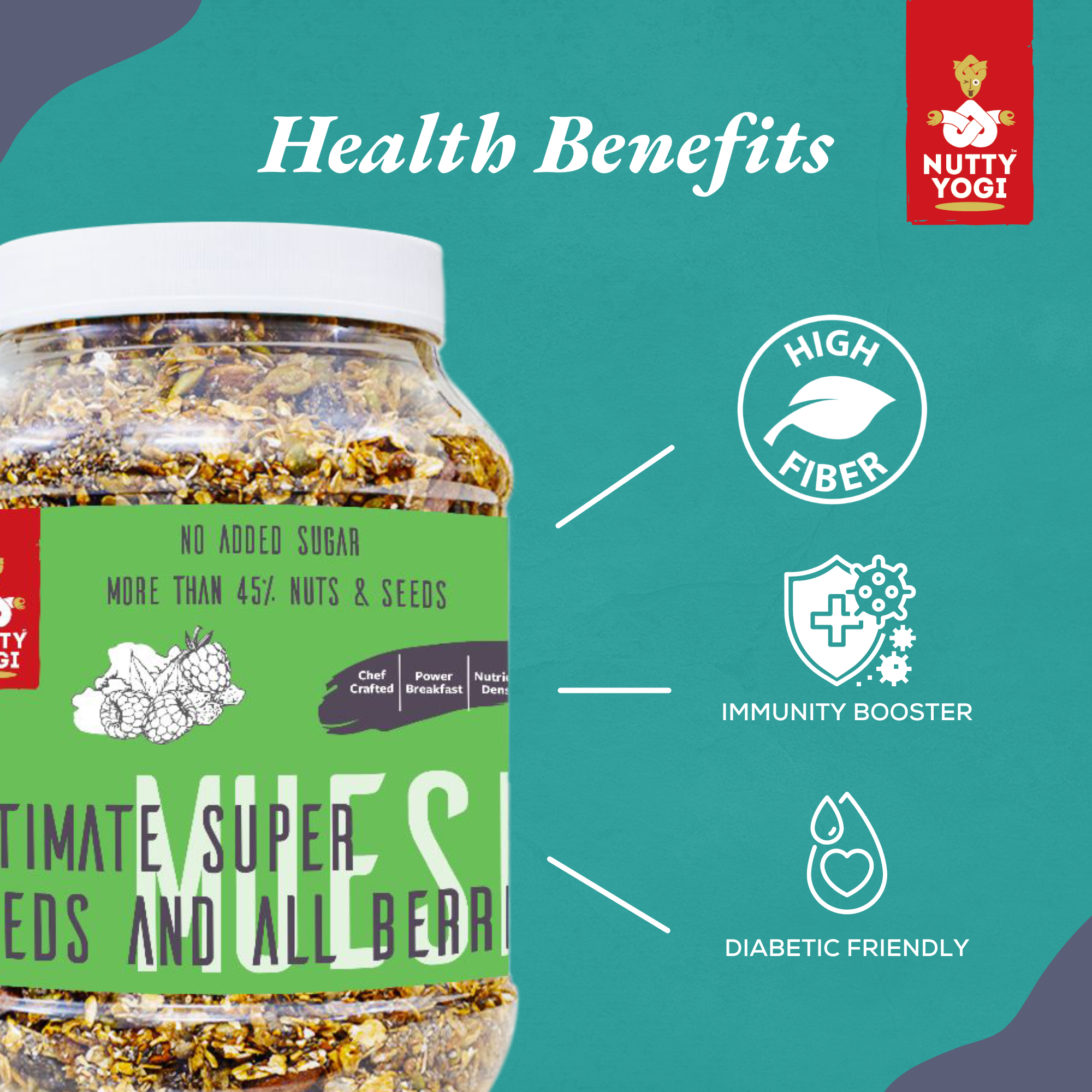 Nutty Yogi Ultmate Super & All Berries Muesli | Contains 45% Nuts & Seeds I No Added Sugar I No Preservative 1kg Jar