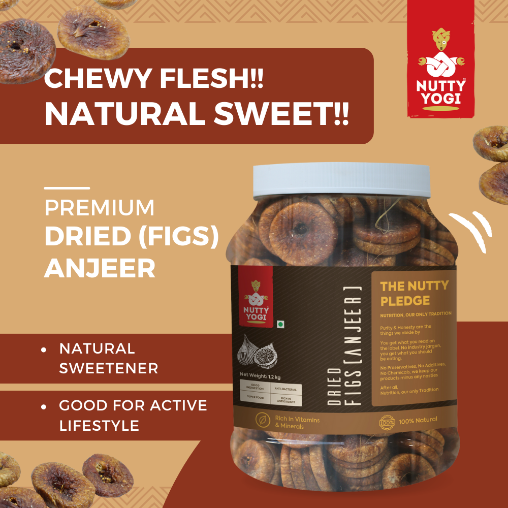 Nutty Yogi Premium Dried Afghani Anjeer 1.2kg jar | Dried Figs | Rich Source of Fibre Calcium & Iron | Low in calories and Fat Free |