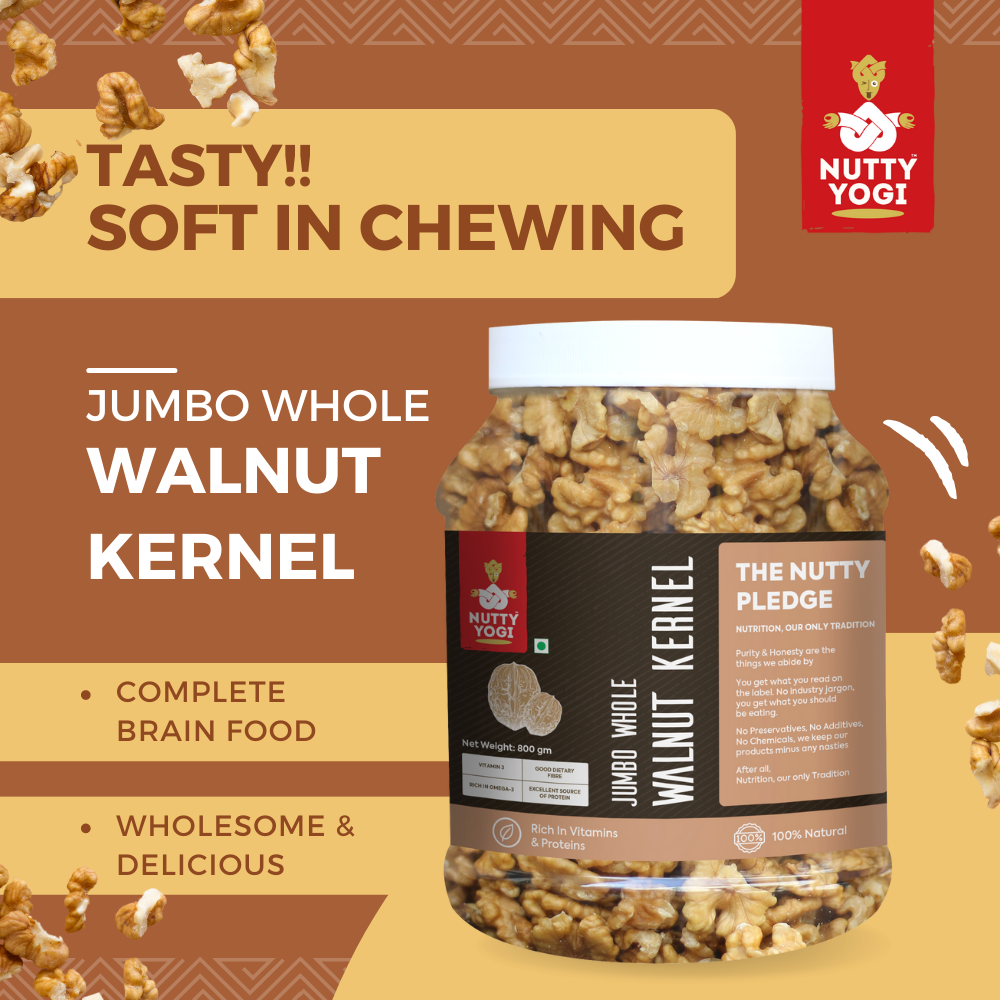 Nutty Yogi Walnuts Jar 800g| Premium Akrot Giri | Rich in Protein & Iron | Low Calorie Nut | 0g Trans Fat & Cholesterol Free