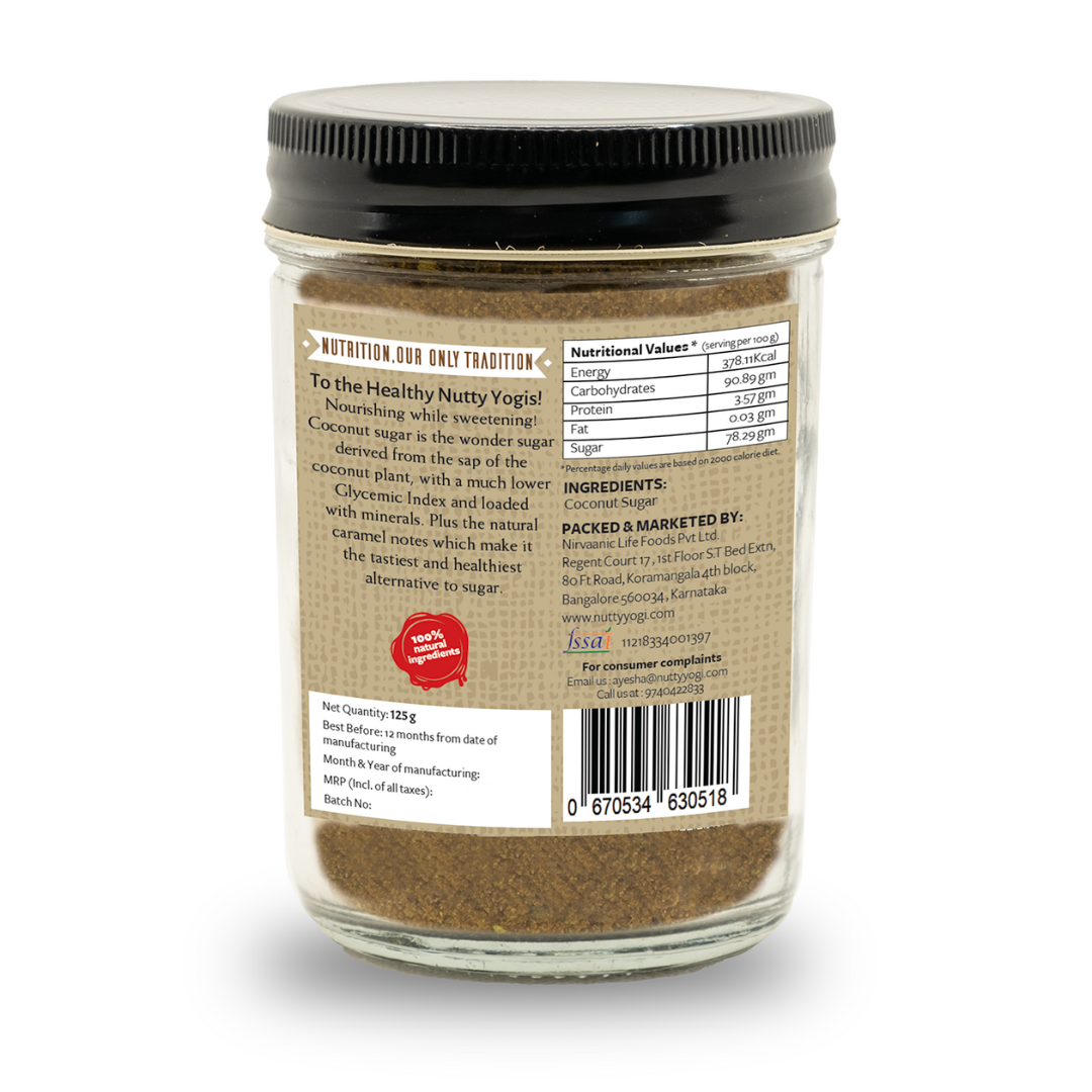 Nutty Yogi Coconut Sugar 125gm (Pack of 3) | Certified Organic | Healthy Alternative to Sugar | Good taste | Good for Sugar Control | Low GI, Vegan | Gluten Free | Freshly made