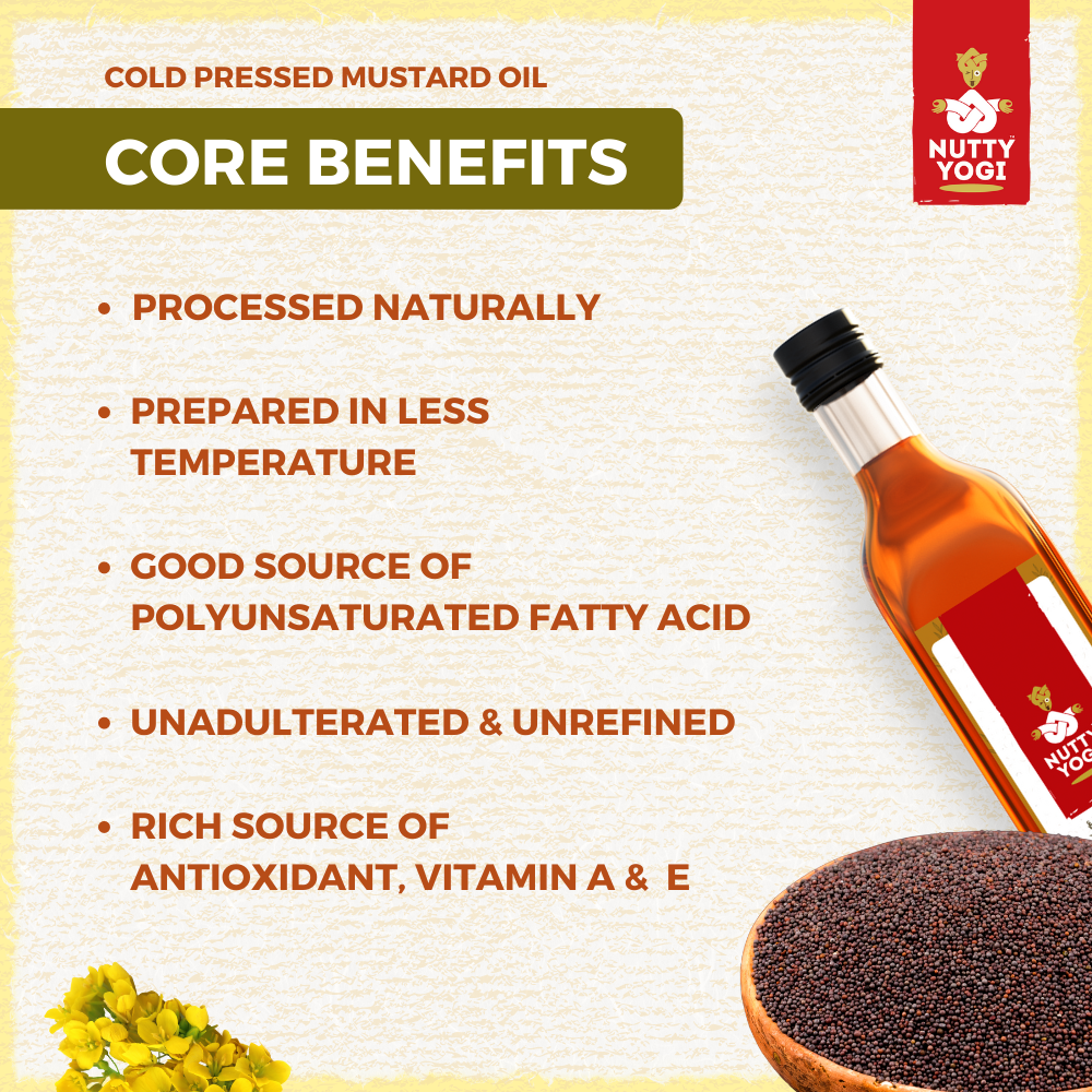 Nutty yogi organic cold pressed Mustard oil |Natural cooking oil|No additives 1 L