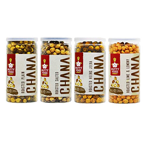 Nutty Yogi Roasted Plain, Salted, Hing, Lime & Lemony Chana (Combo Pack 4) Vegan, Indian Food And Snacks, Vegetarian, Low Fat, Rich In Minerals, Hight Dietary Fibre, Chai Tea Coffee Snack - 100 Grams