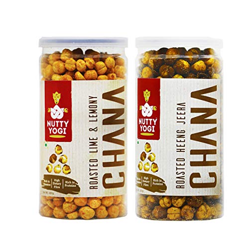 Nutty Yogi Roasted Lime & Lemony Chana,Hing Chana,(Combo Pack 2) Vegan, Indian Food And Snacks, Vegetarian, Low Fat, Rich In Minerals, Hight Dietary Fibre, Chai Tea Coffee Snack - 100 Grams