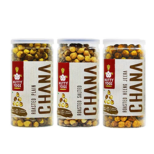 Nutty Yogi Roasted Plain Chana, Salted & Heeng Chana,(Combo Pack 3) Vegan, Indian Food and Snacks, Vegetarian, Low Fat, Rich in Minerals, Hight Dietary Fibre, Chai Tea Coffee Snack - 100 grams